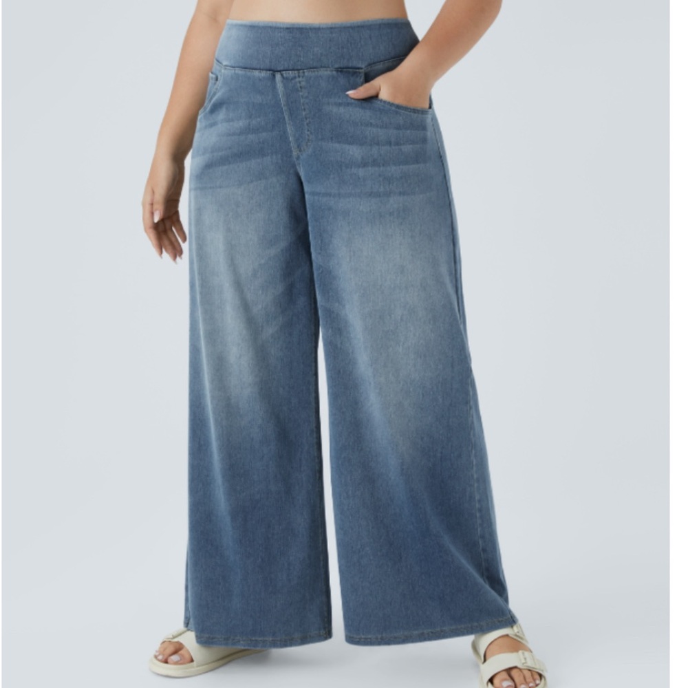 NWT Halara Flex High Waisted Pockets Baggy Wide Leg Washed 3X Plus Size Jeans
